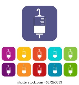 Blood donation icons set vector illustration in flat style in colors red, blue, green, and other