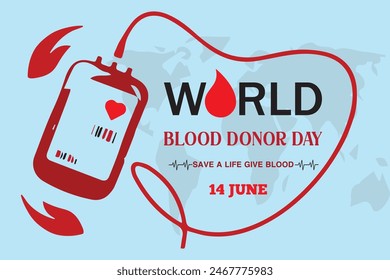 Blood donation illustration concept with blood bag. World blood donor day.

