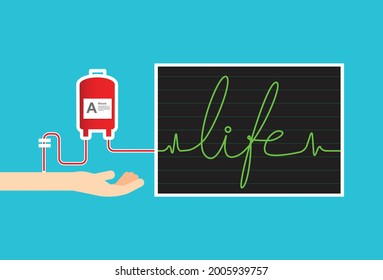 Blood Donation Is Life Extension, Vector Illustration In Flat Style