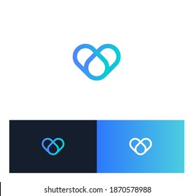 Blood donation linear style vector logo concept. Blood transfusion isolated blue line icon on black background. Heart and drop symbol for charity and medicine graphic.