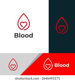 Logotipo de donación de sangre Red Drop Heart Lifeline Design