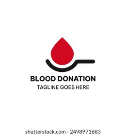 Blood donation logo template in simple style. Blood drop and hand vector illustration