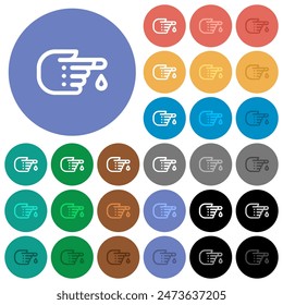 Iconos planos multicolores en fondos redondos con contorno de donación de sangre. Incluye variaciones de íconos blancos, claros y oscuros para efectos de Estado Señalar y activos, y tonos extra.