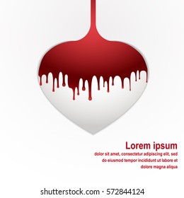 Blood donation Poster template Vector illustration with space for inscription Drops of blood are dripping and covering white heart