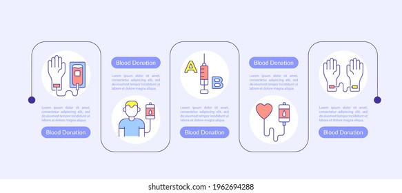 Blood Donation presentation design elements. Vector infographic template. Data visualization with five steps. Process timeline chart. Workflow layout with linear icons