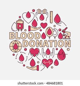 Blood Donation red flat illustration. Vector round colorful donate blood concept round sign