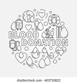 Blood Donation round illustration. Vector Blood Donor Day creative symbol made with thin line icons
