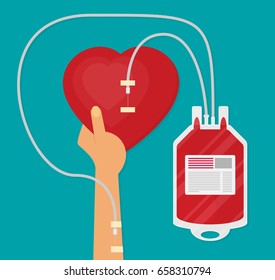 Blood donation set. Flat style vector illustration