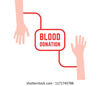 blood donation with simple hands. flat cartoon style trend modern graphic art design element isolated on white background. concept of giving life for sick people and international day for donor