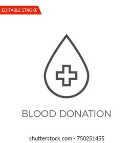 Blood Donation Thin Line Vector Icon. Flat Icon Isolated on the White Background. Editable Stroke EPS file. Vector illustration.