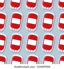 Blood donation transfusion bag pattern. Medical vector background