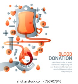 Blood donation and transfusion concept. Vector isolated medical illustration, icons, symbol and design elements. World blood donor day