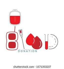 Blood donation typographic design. Vector illustration outline flat design style.