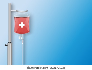 Blood donation vector background. Dropper with medical bag design. World donate day to save life. Banner, poster with copy space. Charity, health and medicine concept