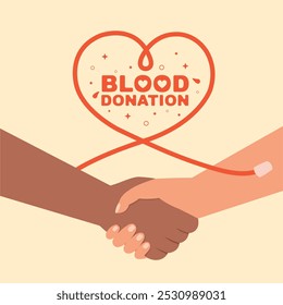 Vector Guardar de donación de sangre, donar sangre en vivo. signo médico del corazón. Manos del donante y del receptor para donar sangre. 