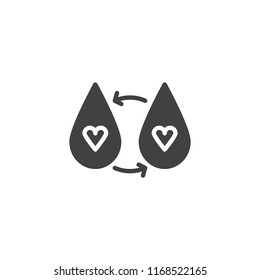 Blood donation vector icon. filled flat sign for mobile concept and web design. Heart blood drops and arrows simple solid icon. Symbol, logo illustration. Pixel perfect vector graphics