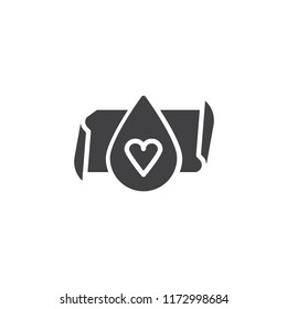 Blood donation vector icon. filled flat sign for mobile concept and web design. Heart blood drop simple solid icon. Symbol, logo illustration. Pixel perfect vector graphics