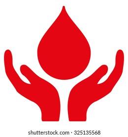 Blood Donation vector icon. Style is flat symbol, red color, rounded angles, white background.