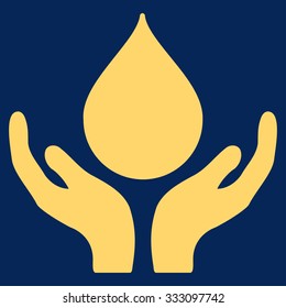 Blood Donation vector icon. Style is flat symbol, yellow color, rounded angles, blue background.