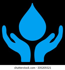 Blood Donation vector icon. Style is flat symbol, blue color, rounded angles, black background.