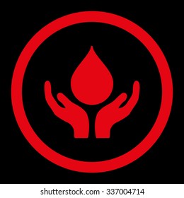 Blood Donation vector icon. Style is flat rounded symbol, red color, rounded angles, black background.