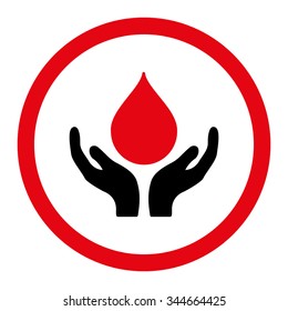Blood Donation vector icon. Style is bicolor flat rounded symbol, intensive red and black colors, rounded angles, white background.