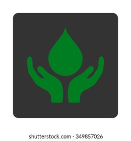 Blood Donation vector icon. Style is flat rounded square button, green and gray colors, white background.