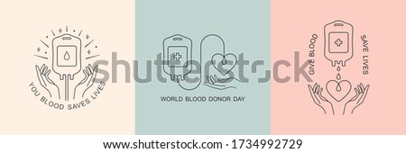Blood donation vector logo in minimal linear style, illustration isolated on white background