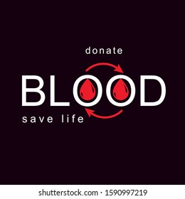 Blood donation vector symbol created with red blood drops and circulation arrows. Volunteer donorship, healthcare and medical treatment conceptual logo.