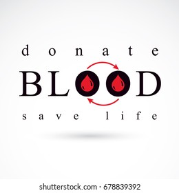 Blood donation vector symbol created with red blood drops and arrows. Blood transfusion metaphor, medical care emblem.