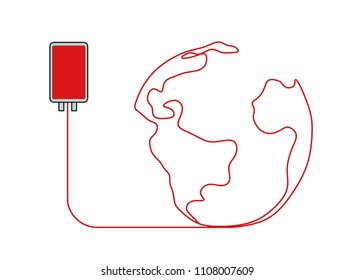 
Blood donation vector.   World Blood Donor Day illustration. Unity, Community cohesion and Solidarity symbolisms. Red planet Earth. Isolated.