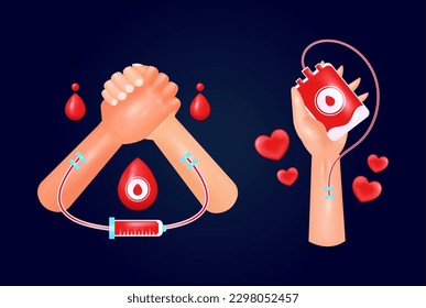 Día del donante de sangre, tercer vector de dar sangre para salvar vidas. Dar y recibir manos para donar sangre. Adecuado para elementos de diseño