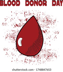 Blood donor day hand drawn illustration. Sticker phrase, stylized. Donor credo. Donation and transfusion service medical poster, card. Red and black drop of blood
