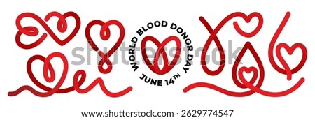 Blood Donor Day Logo. Drop and Heart Vector Blood Donate Concept. Medical Transfusion Line Icon