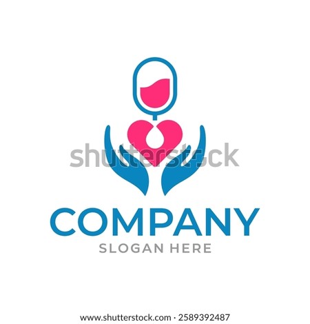 Blood Donor With Heart Shape Logo Illustration For  Service And Medical Companies. Editable Vector Template