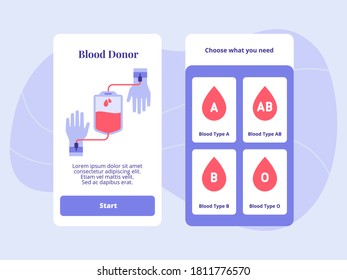 Blood donor type A AB B O for mobile apps template banner page UI with two variations modern flat color style