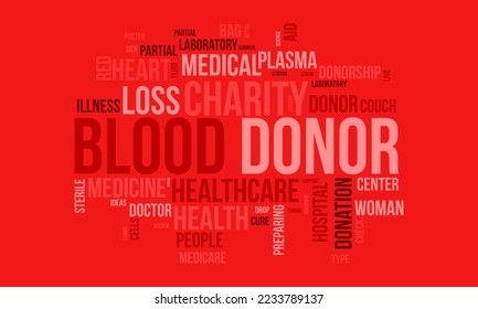 Blood Donor word cloud background. Health awareness Vector illustration design concept.