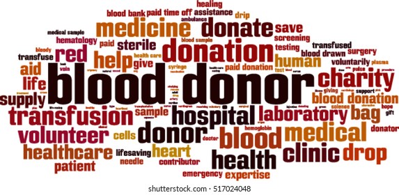 Blood donor word cloud concept. Vector illustration