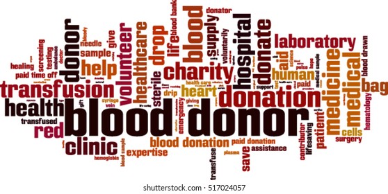 Blood donor word cloud concept. Vector illustration