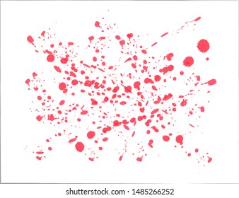 Blood Dribble Vector Template. Red Ink Drops Isolated on White. Blood Splatter. Abstract Watercolor and Ink Splash. Realistic drop and blob. Bloodstains Elements for Halloween Decoration.