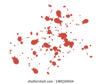 Blood Dribble Vector Template. Red Ink Drops Isolated on White. Blood Splatter. Abstract Watercolor and Ink Splash. Realistic drop and blob. Bloodstains Elements for Halloween Decoration.