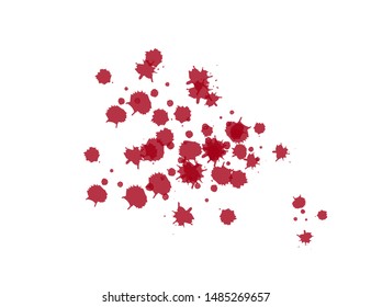 Blood Dribble Vector Template. Red Ink Drops Isolated on White. Blood Splatter. Abstract Watercolor and Ink Splash. Realistic drop and blob. Bloodstains Elements for Halloween Decoration.