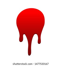 Blood drip. Drop blood isloated white background. Happy Halloween decoration design. Red splatter stain, splash spot, horror blot. Bleeding bloodstain scare texture. Liquid paint Vector illustraton