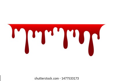 Blood drip. Drop blood isloated white background. Happy Halloween decoration design. Red splatter stain, splash spot, horror blot. Bleeding bloodstain scare texture. Liquid paint Vector illustraton