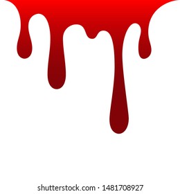 Blood drip. Drop blood isloated white background. Happy Halloween decoration design. Red splatter stain, splash spot, horror blot. Bleeding bloodstain scare texture. Liquid paint Vector illustraton