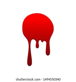 Blood drip. Drop blood isloated white background. Happy Halloween decoration design. Red splatter stain, splash spot, horror blot. Bleeding bloodstain scare texture. Liquid paint Vector illustraton