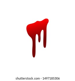 Blood drip. Drop blood isloated white background. Happy Halloween decoration design. Red splatter stain, spot, horror blot. Bleeding bloodstain scare texture. Liquid paint Vector illustraton