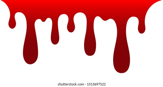Blood drip. Drop blood isloated white background. Happy Halloween decoration design. Red splatter stain, splash spot, horror blot. Bleeding bloodstain scare texture. Liquid paint Vector illustraton
