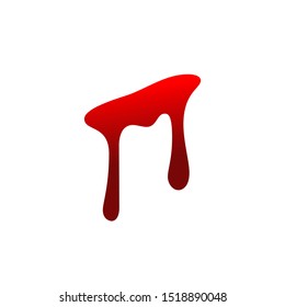 Blood drip. Drop blood isloated white background. Happy Halloween decoration design. Red splatter stain, splash spot, horror blot. Bleeding bloodstain scare texture. Liquid paint Vector illustraton