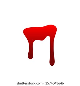 Blood drip. Drop blood isloated white background. Happy Halloween decoration design. Red splatter stain, splash spot, horror blot. Bleeding bloodstain scare texture. Liquid paint Vector illustraton